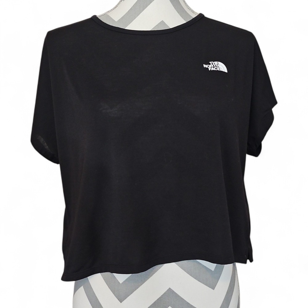 The North Face Womens Black Short Sleeve Keyhole Back Active Hiking Crop Top Med - Picture 1 of 9